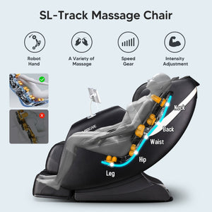 English Elm Bosscare Shiatsu Massage Recliner with Ai Voice Zero Gravity and Full Body Relief Black W730138141
