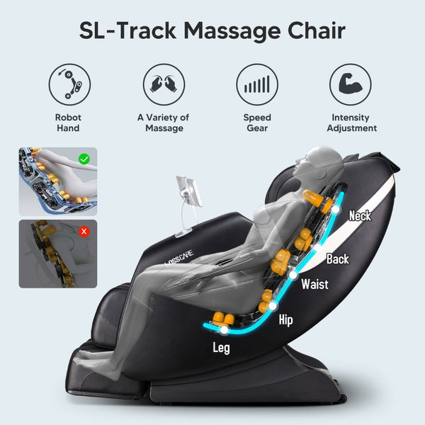 English Elm Bosscare Shiatsu Massage Recliner with Ai Voice Zero Gravity and Full Body Relief Black W730138141
