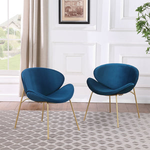 English Elm {2 Pack} Velvet Bucket Lounge Chairs Ergonomic Curved Seat Tapered Metal Legs Vanity Office Blue W124152695