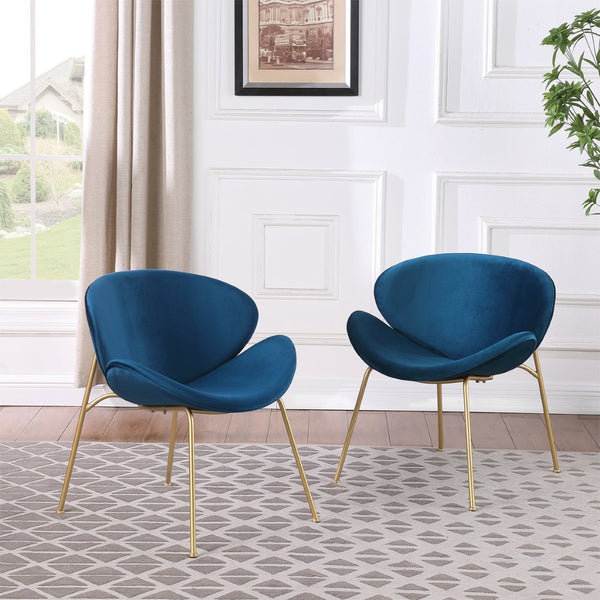 English Elm {2 Pack} Velvet Bucket Lounge Chairs Ergonomic Curved Seat Tapered Metal Legs Vanity Office Blue W124152695