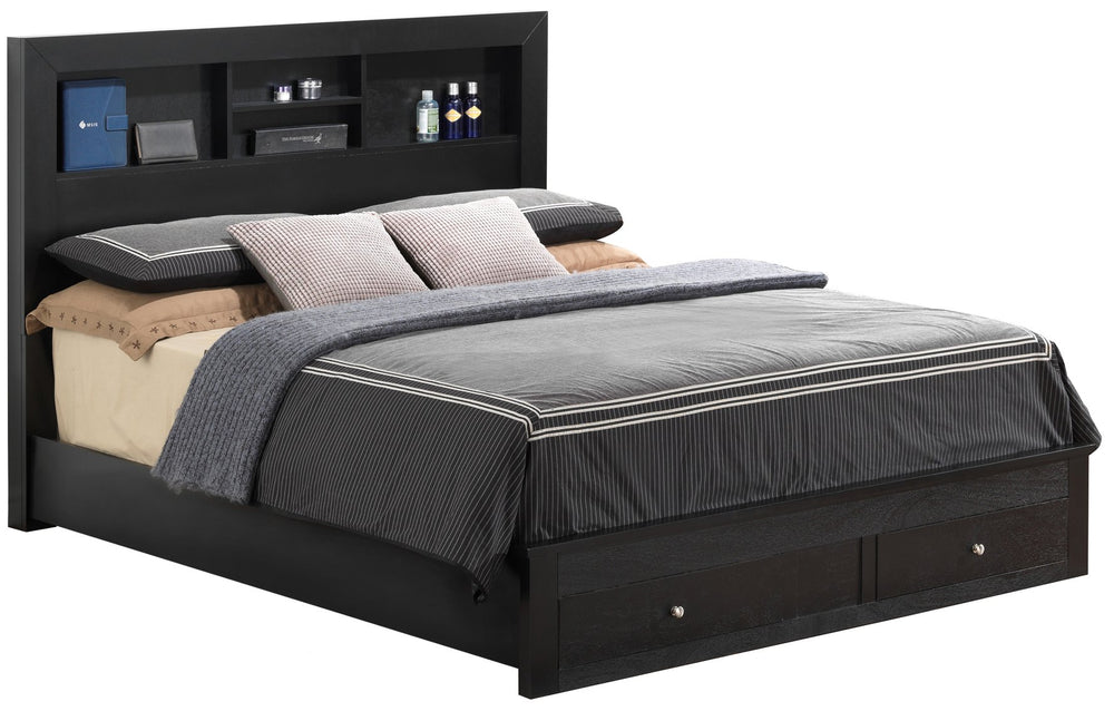 English Elm Versatile Full Storage Bed with Built-In Compartments, Chic Black Finish, Durable Particle Board Design B078S00257