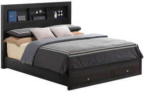 English Elm Versatile Full Storage Bed with Built-In Compartments, Chic Black Finish, Durable Particle Board Design B078S00257