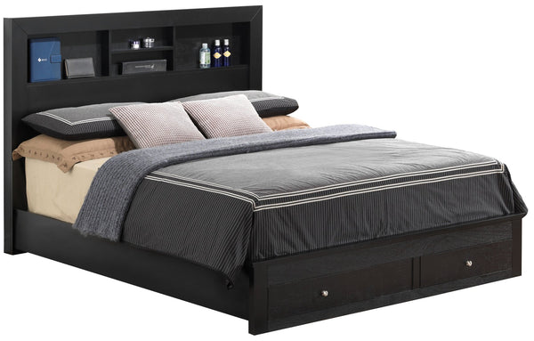 English Elm Versatile Full Storage Bed with Built-In Compartments, Chic Black Finish, Durable Particle Board Design B078S00257