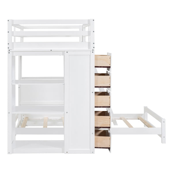 English Elm Twin Over Kids Bunk Bed with Led Lighting Usb Ports Desk and Gray Finish LT001218AAK