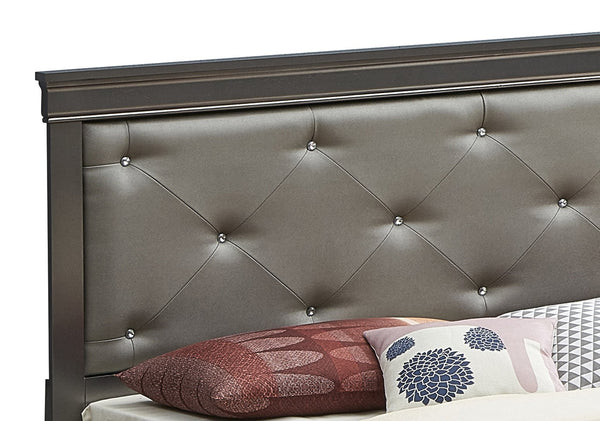 English Elm Transitional Queen Bed with Metallic Black Finish, Sturdy Particle Board Frame, 53"H x 63"W x 85"D Supportable B078S00448