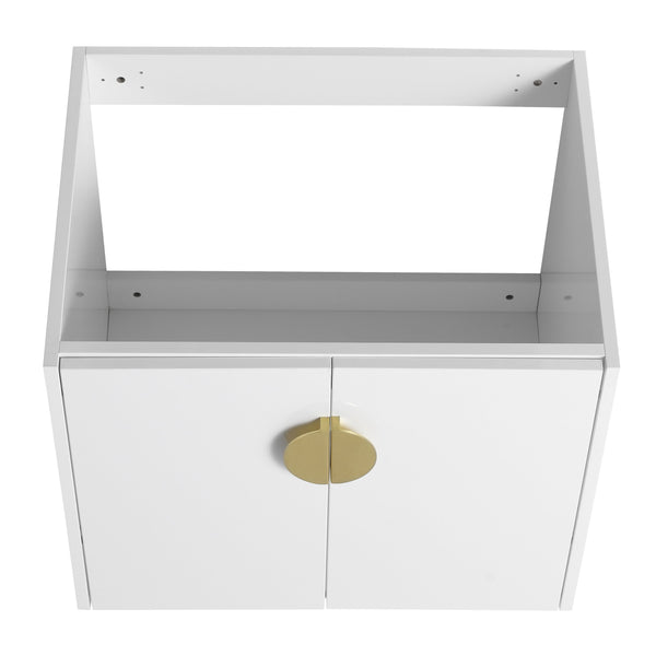 English Elm 24 Inch Wall-Mounted Bathroom Vanity with Ceramic Sink, Soft-Close Two-Door Storage, Modern Scratch-Resistant Finish W999132141