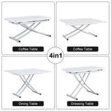 English Elm Modern Minimalist Multifunctional Lift Table With 0.8 Inch Mdf Desktop and Silver Metal Legs, Can Be Used As A Dressing Table, Coffee Table, Dining Table, and Office Table