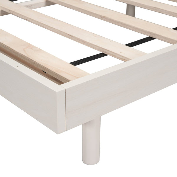 English Elm Modern Floating Twin Platform Bed Rubberwood Legs Low Profile Minimalist Frame White Washed W697123291