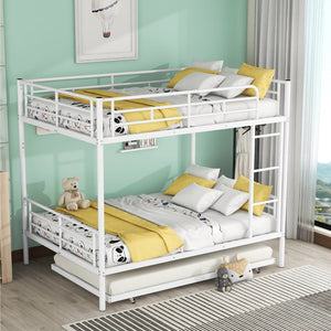English Elm Full Over Iron Bunk Bed with Pull Out Trundle Three Sleeper Kids Guest Room LT000249AAK