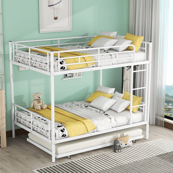 English Elm Full Over Iron Bunk Bed with Pull Out Trundle Three Sleeper Kids Guest Room LT000249AAK