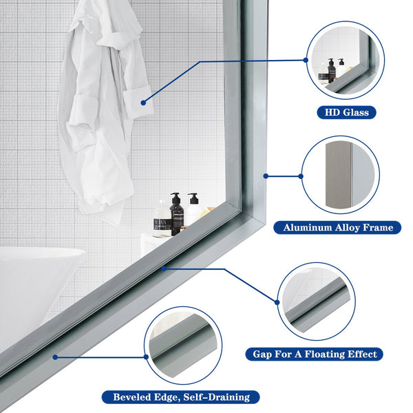 English Elm 40X30Inch Silver Beveled Bathroom Mirror - Modern Rectangular Wall-Mounted Design For Luxury Style W2091126966