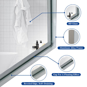 English Elm 48x30inch Beveled Wall Mirror Silver Aluminum Frame HD Float Glass Rust-Resistant Vanity Mirror with Ruler W2091126972