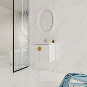 English Elm 24 Inch Wall-Mounted Bathroom Vanity with Ceramic Sink, Soft-Close Two-Door Storage, Modern Scratch-Resistant Finish W999132141