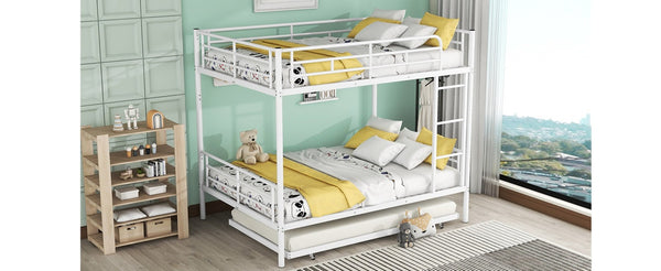 English Elm Full Over Iron Bunk Bed with Pull Out Trundle Three Sleeper Kids Guest Room LT000249AAK