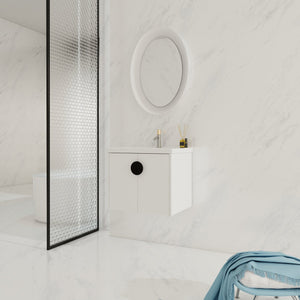 English Elm 24 Inch Wall-Mounted Bathroom Vanity with Ceramic Sink, Soft-Close Two-Door Storage, Modern Scratch-Resistant Finish W999132141