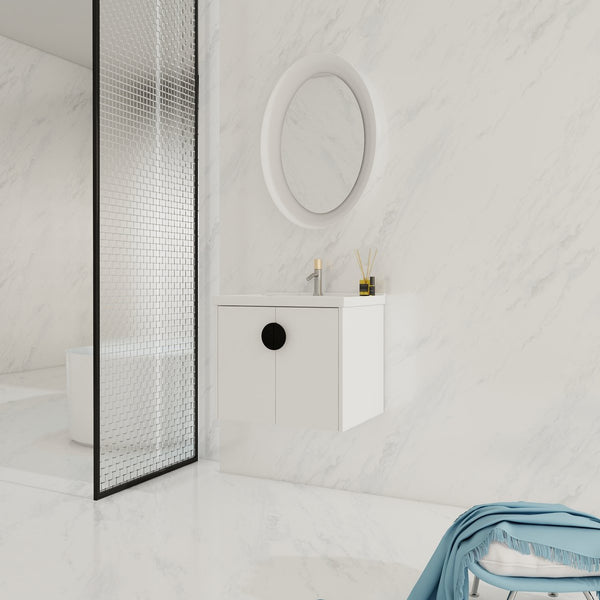 English Elm 24 Inch Wall-Mounted Bathroom Vanity with Ceramic Sink, Soft-Close Two-Door Storage, Modern Scratch-Resistant Finish W999132141