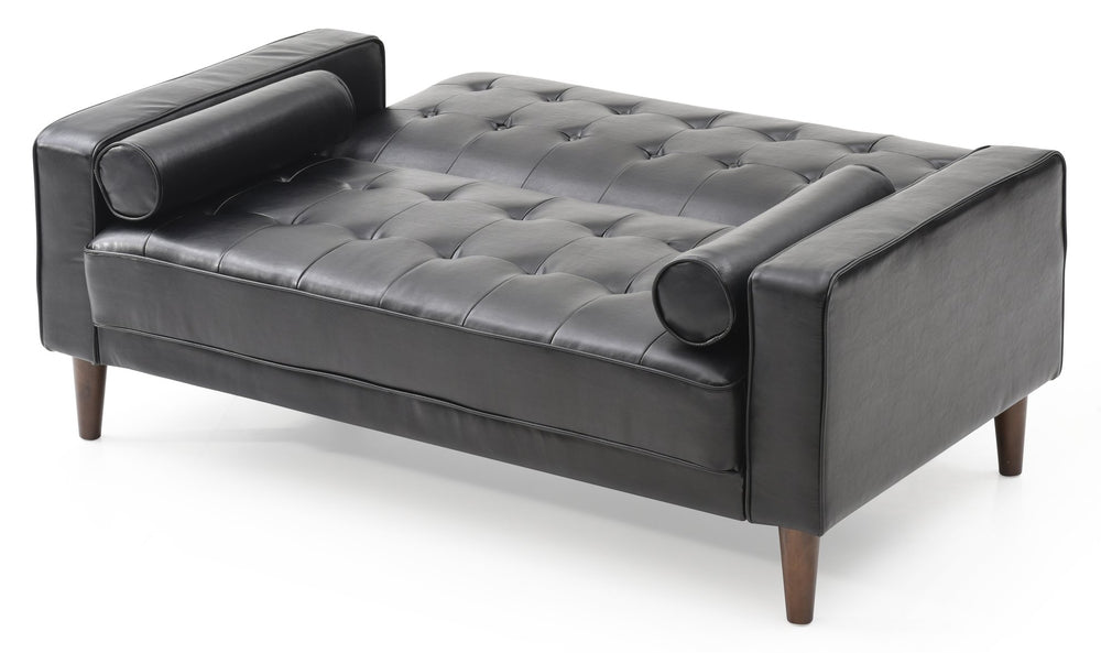 English Elm Elegant PU Black Loveseat Bed Convertible Sofa for Two with Track Arms, Sleek Modern Finish, Easy Assembly B078S00482