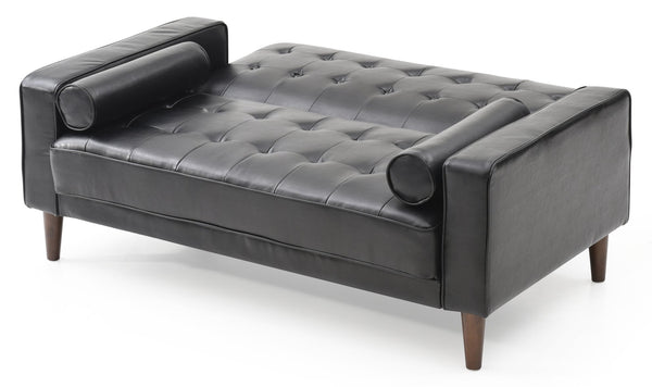 English Elm Elegant PU Black Loveseat Bed Convertible Sofa for Two with Track Arms, Sleek Modern Finish, Easy Assembly B078S00482