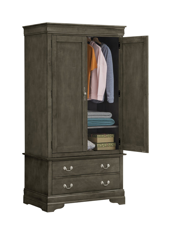 English Elm Louis Phillipe G3105-A Armoire Gray — Traditional Carved Mouldings, 2 Dovetailed Drawers, Tarnish-Resist Hardware B078S00291