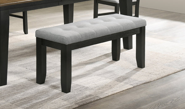 English Elm 1Pc Tufted Contemporary Bench 48" Gray Linen-Look Fabric Upholstery, Tapered Wood Legs, 48" B011138071