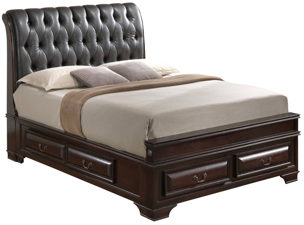 English Elm Lavita Queen Storage Bed In Cappuccino Finish - Elegant Sleigh Design With Faux Leather Headboard B078S00504