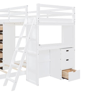 English Elm Twin Over Kids Bunk Bed with Led Lighting Usb Ports Desk and Gray Finish LT001218AAK