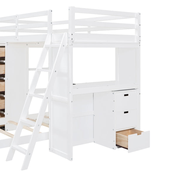 English Elm Twin Over Kids Bunk Bed with Led Lighting Usb Ports Desk and Gray Finish LT001218AAK