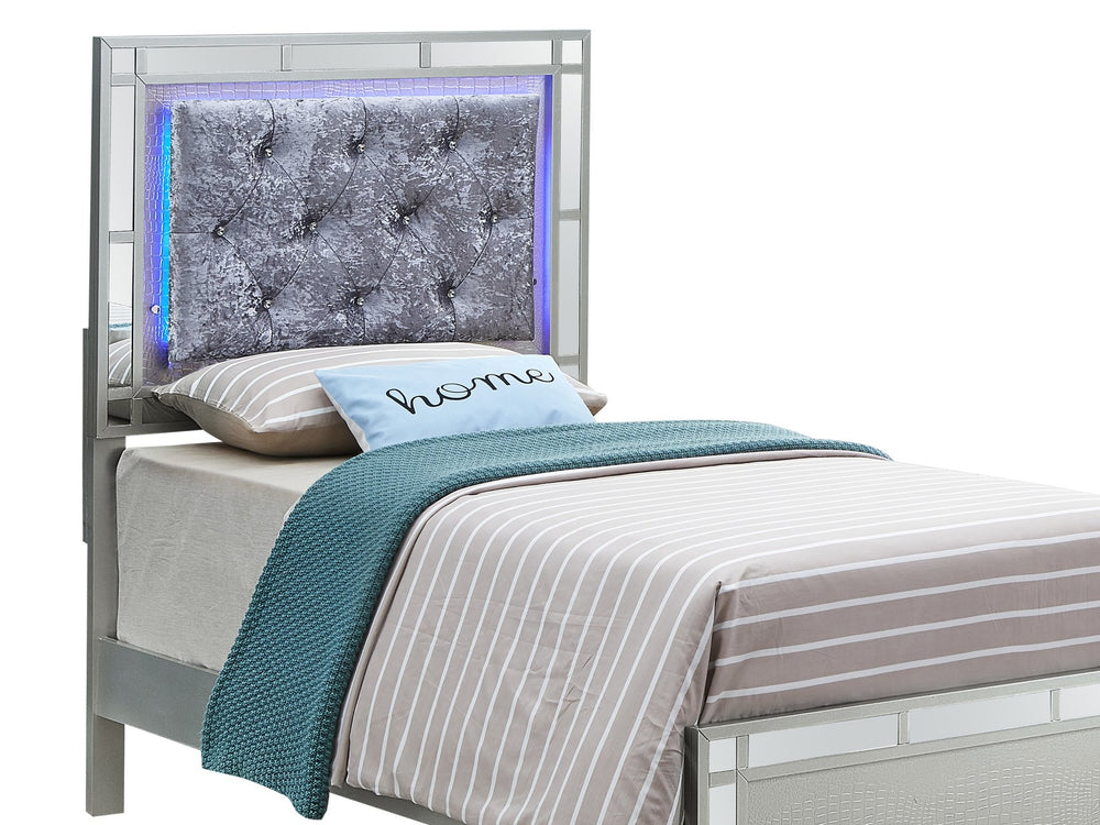 English Elm Madison Twin Bed in Silver Champagne Finish, Glam Chic Headboard 57"H x 41"W x 79"D Durable Design B078S00541