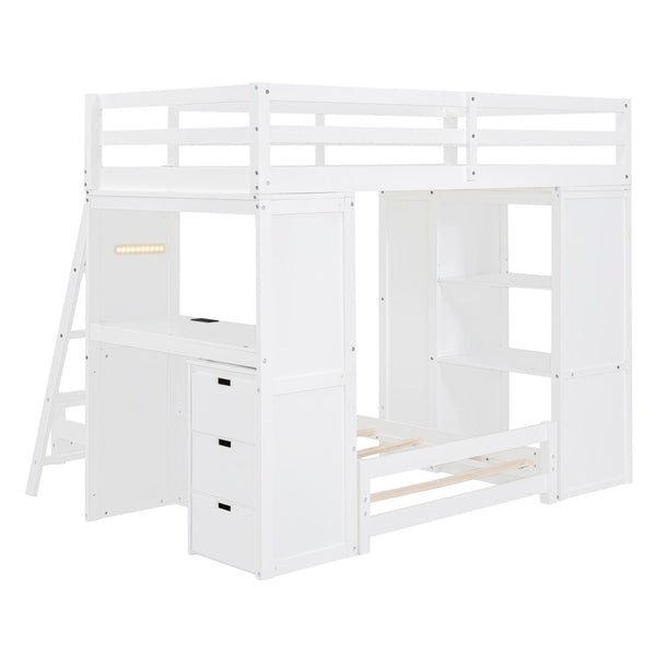 English Elm Twin Over Kids Bunk Bed with Led Lighting Usb Ports Desk and Gray Finish LT001218AAK