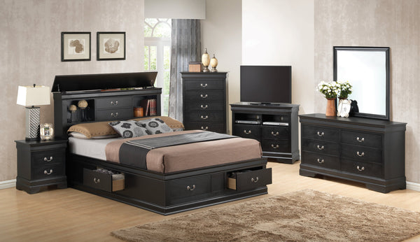 English Elm Traditional Queen Storage Bed with Elegant Finish, Timeless Design, Durable Construction, Built-In Organization Black 18 L x 27 W x 13 H B078S00342