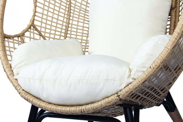 English Elm New PE Wicker Egg Chair Grid Style with Ergonomic High-Front Seat, Water-Resistant Rattan, Beige Cushion W400P241055