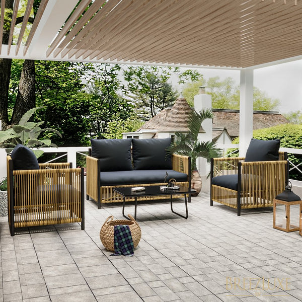 English Elm New PE Wicker Outdoor Sofa Set - 2-Piece Single Chairs in Black Brown, Steel Frame, Puffy Cushions, Modern Design W400120019
