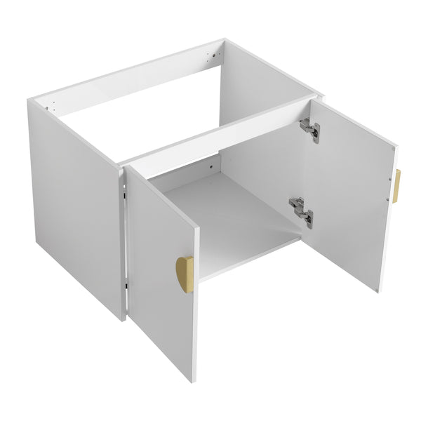 English Elm 28 Inch Wall-Mounted Bathroom Vanity with Ceramic Sink, Soft-Close Doors, Dual Handles, Water-Resistent Finish W999132143