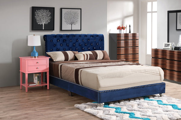 English Elm Transitional Velvet Upholstered Full Bed with Padded Headboard for Durability and Cozy Lounging Navy Blue 8.5 L x 60 W x 30 H B078118324