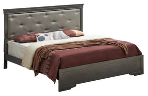 English Elm Transitional Queen Bed with Metallic Black Finish, Sturdy Particle Board Frame, 53"H x 63"W x 85"D Supportable B078S00448