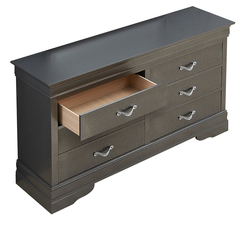 English Elm Sophisticated Metallic Black Storage Cabinet 33"H x 59"W x 16"D — Transitional Particleboard, No Assembly, Elegant Drawers B078118419