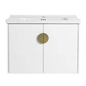 English Elm 28 Inch Wall-Mounted Bathroom Vanity with Ceramic Sink, Soft-Close Doors, Dual Handles, Water-Resistent Finish W999132143