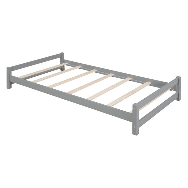English Elm Twin Over Kids Bunk Bed with Led Lighting Usb Ports Desk and Gray Finish LT001218AAE
