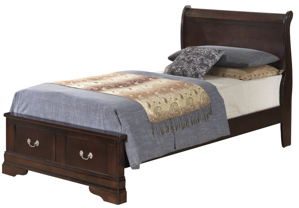 English Elm Louis Phillipe Twin Storage Bed - Elegant Upholstered Sleigh Design In Cappuccino For Small Spaces B078S00329