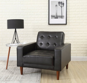 English Elm Sleek Black PU Track Arm Chair — Compact 30"H x 36"W x 34"D Modern Comfort for Cozy Spaces, Easy Assembly & Timeless Style B078S00481