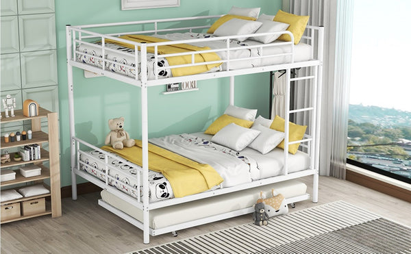 English Elm Full Over Iron Bunk Bed with Pull Out Trundle Three Sleeper Kids Guest Room LT000249AAK