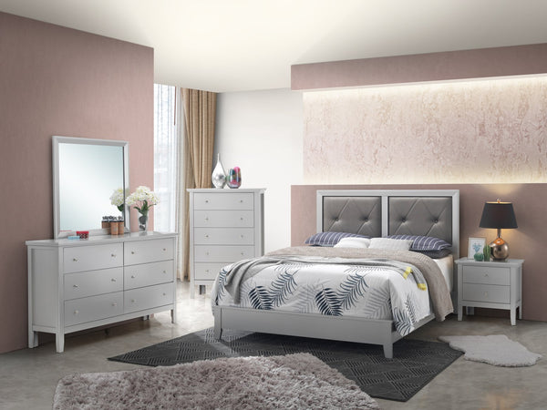 English Elm Transitional Queen Bed with Elegant Silver Champagne Finish, Durable MDF, Stylish 52"H x 64"W x 85"D B078S00150