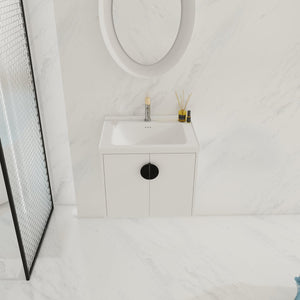 English Elm 24 Inch Wall-Mounted Bathroom Vanity with Ceramic Sink, Soft-Close Two-Door Storage, Modern Scratch-Resistant Finish W999132141