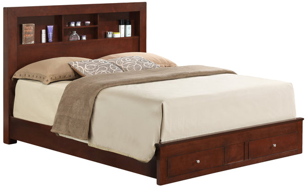 English Elm King Storage Bed Cherry Finish with Built-In Drawers, 48"H x 80"W x 87"D, Sturdy Transitional Design B078S00234