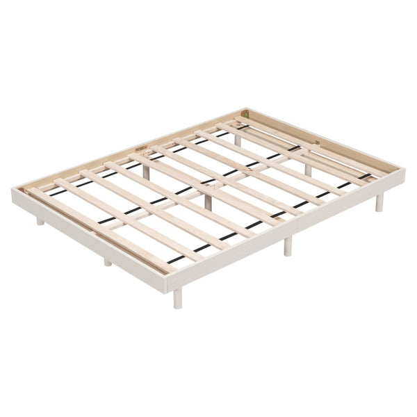 English Elm Modern Floating Twin Platform Bed Rubberwood Legs Low Profile Minimalist Frame White Washed W697123291
