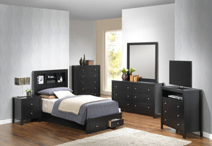 English Elm Sleek Black Storage Bed with Under-Bed Drawers, 48"H x 43"W x 81"D Durable Particle Board Design B078S00260