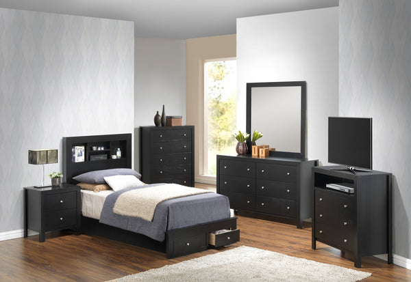 English Elm Sleek Black Storage Bed with Under-Bed Drawers, 48"H x 43"W x 81"D Durable Particle Board Design B078S00260