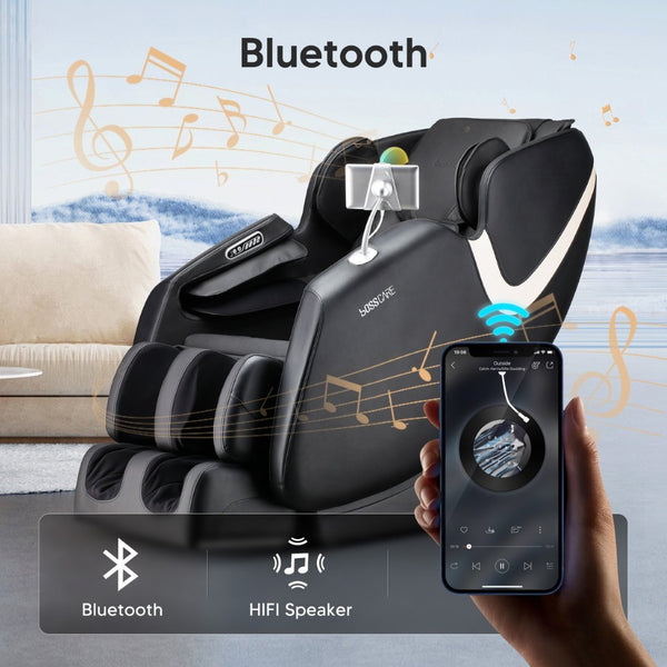 English Elm Bosscare Shiatsu Massage Recliner with Ai Voice Zero Gravity and Full Body Relief Black W730138141