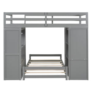 English Elm Twin Over Kids Bunk Bed with Led Lighting Usb Ports Desk and Gray Finish LT001218AAE