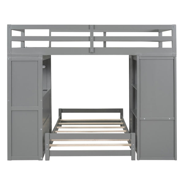 English Elm Twin Over Kids Bunk Bed with Led Lighting Usb Ports Desk and Gray Finish LT001218AAE